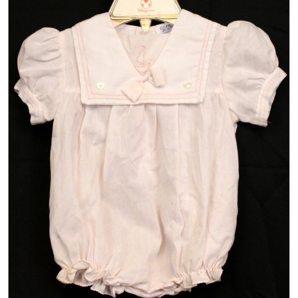 Vtg Carriage Boutiques Pink Baby girl Bubble Romper 6-12M Sailor Collar Bow Summ